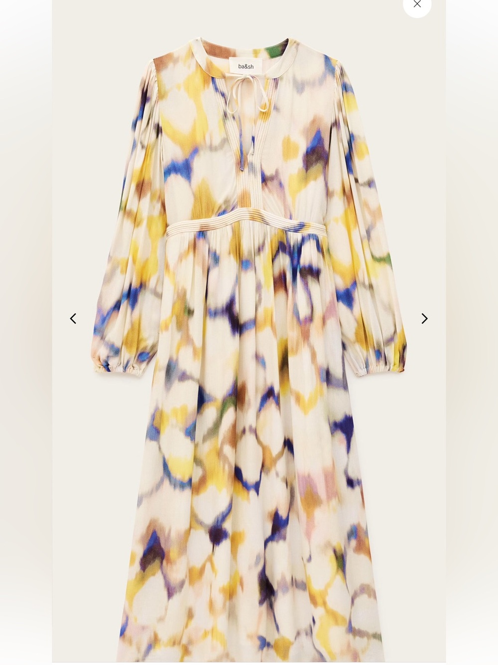 ba&sh Cream Multi-Color Floral Printed Long Sleeve Midi Dress